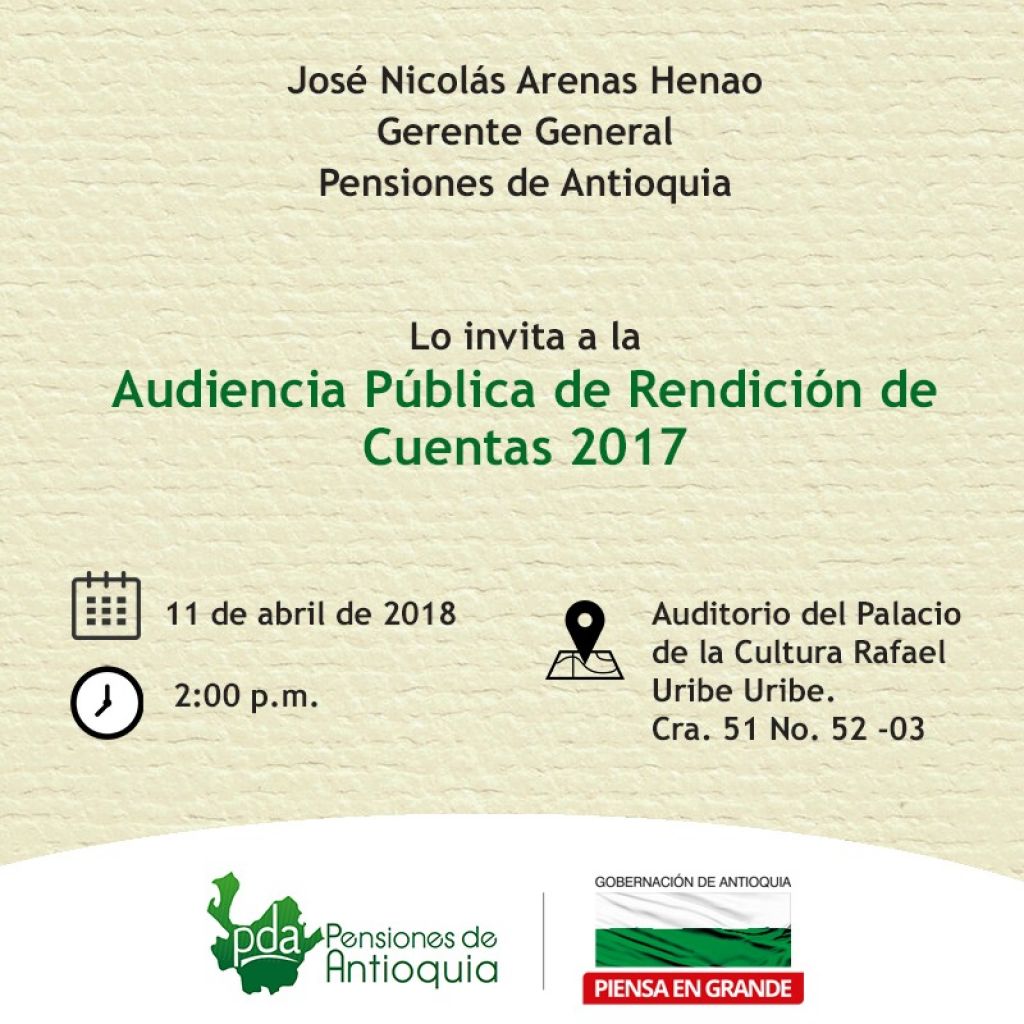 Invitación de rendición de cuentas  de Gerencia de Pensiones de Antioquia