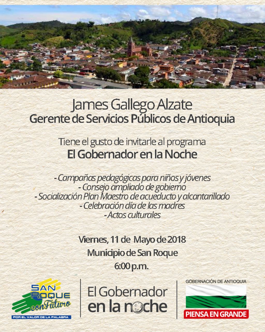Gerente de Servicios Públicos de Antioquia invita al Gobernador en la noche