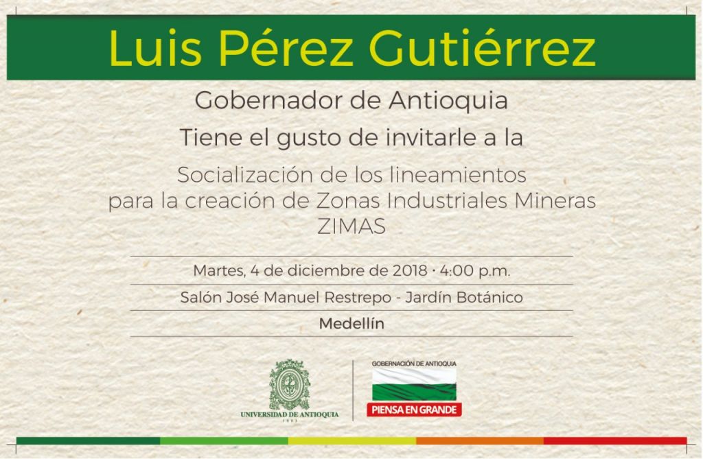 Invitación acto de entrega libro Zonas Industriales Mineras - ZIMA