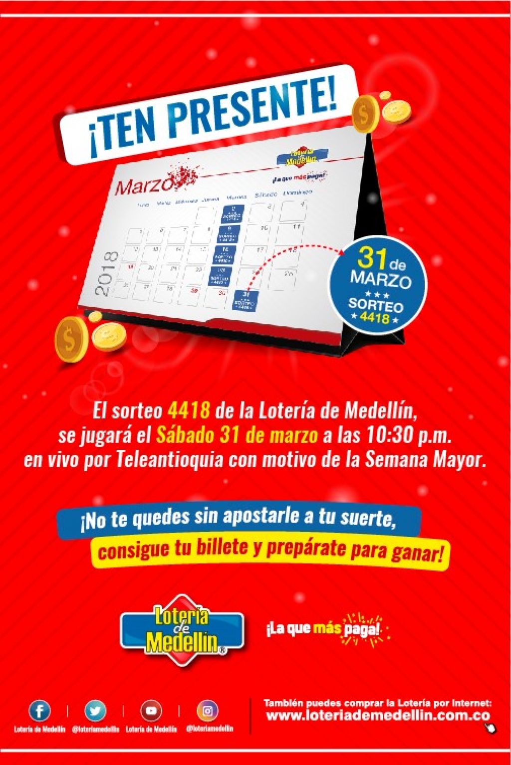 ¡La próxima semana, la Lotería de Medellín cambia la fecha de su sorteo!