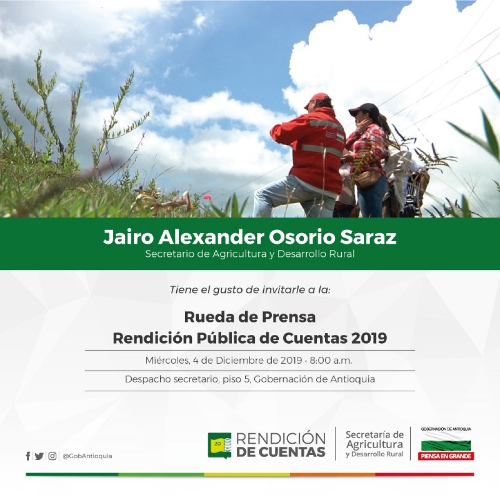 Invitación a la rendición de cuentas 2019 de la Secretaría de Agricultura y Desarrollo Rural