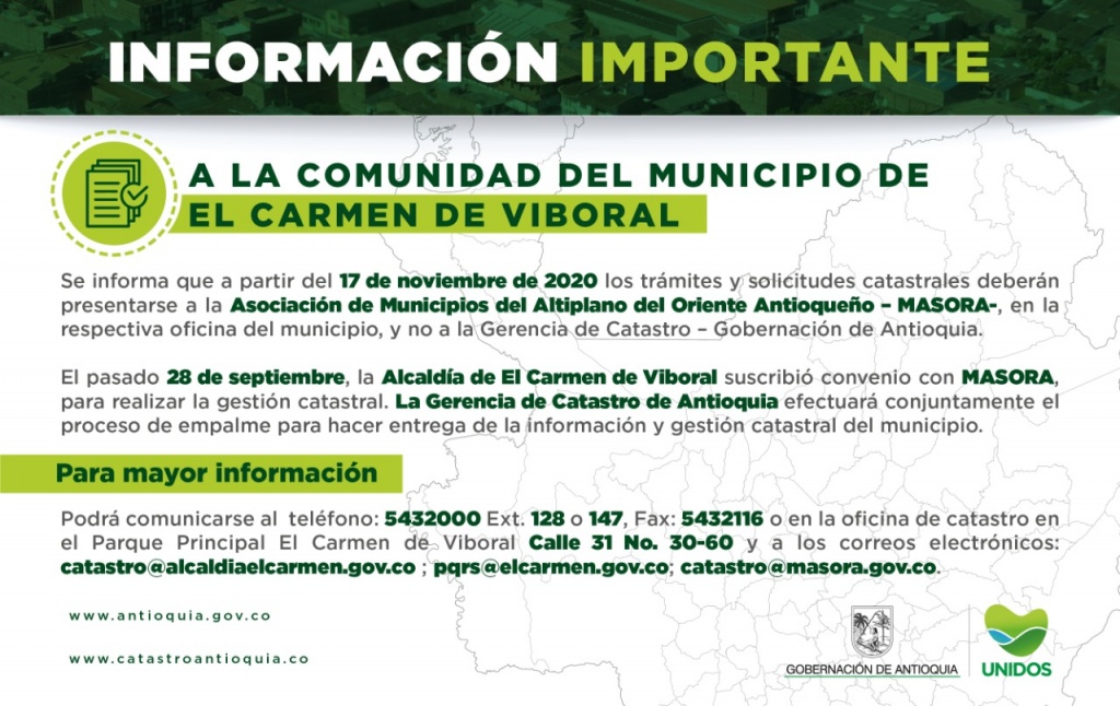 Información a la comunidad del municipio de El Carmen de Viboral