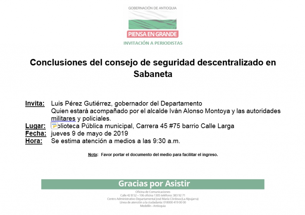 Conclusiones del Consejo de Seguridad descentralizado en Sabaneta, jueves 09 mayo de 2019