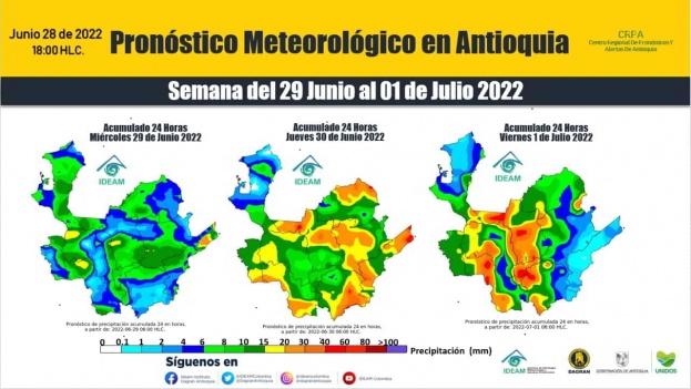 Por paso de onda tropical, desde el próximo jueves y hasta el domingo se esperan fuertes lluvias en el territorio antioqueño