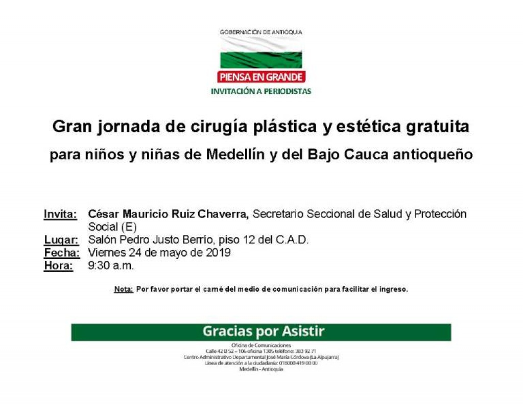 Gran jornada de cirugía plástica y estética gratuita para niños y niñas de Medellín y del Bajo Cauca