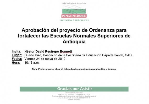 Aprobación del proyecto de Ordenanza para fortalecer las Escuelas Normales Superiores de Antioquia