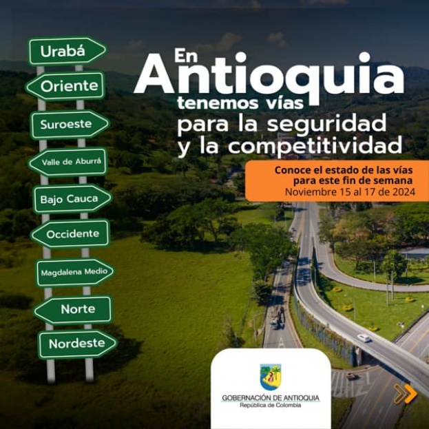 Estado de las vías en Antioquia para este fin de semana