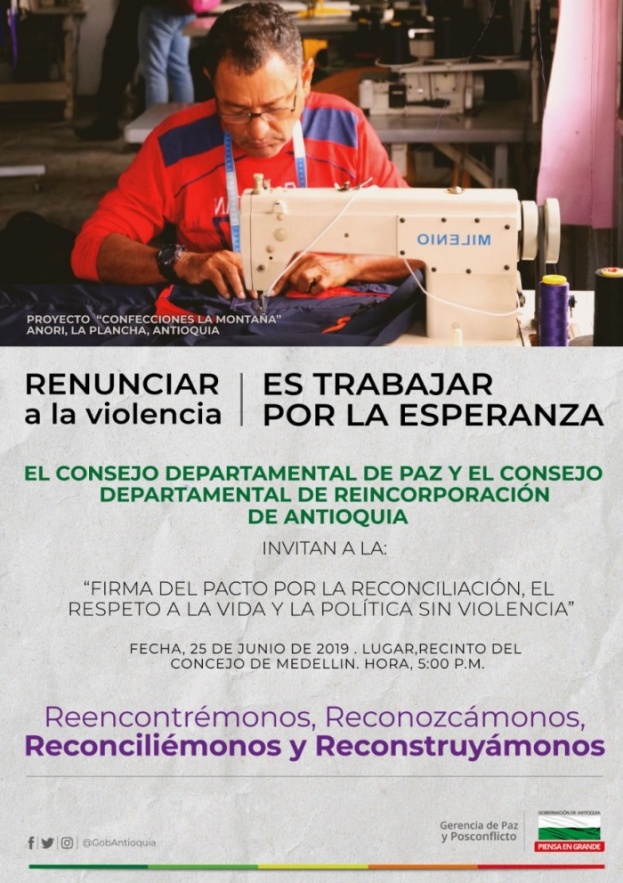 La Gerencia de Paz y Posconflicto te invita a la firma del Pacto por la reconciliación, el respeto a la vida y la política sin violencia