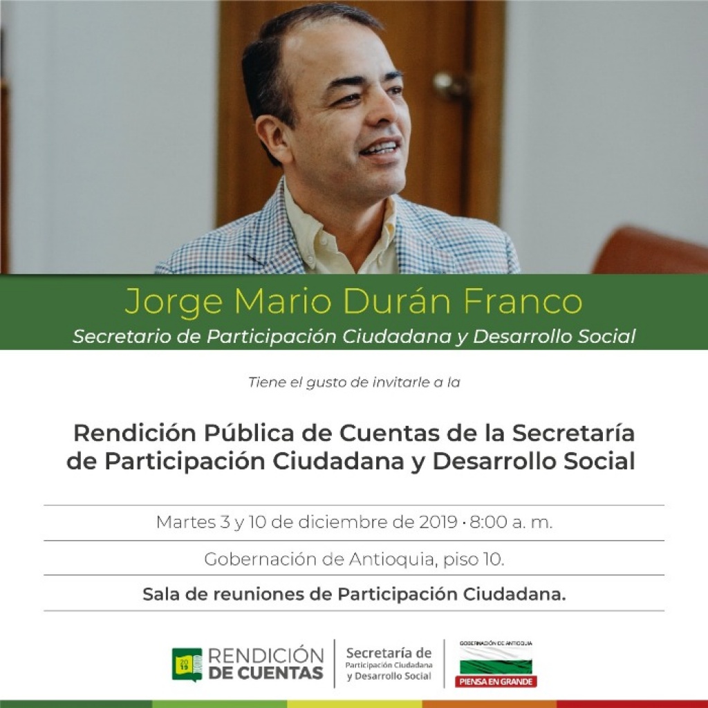 Invitación a la rendición de cuentas 2019 de la Secretaría de Participación Ciudadana y Desarrollo Social