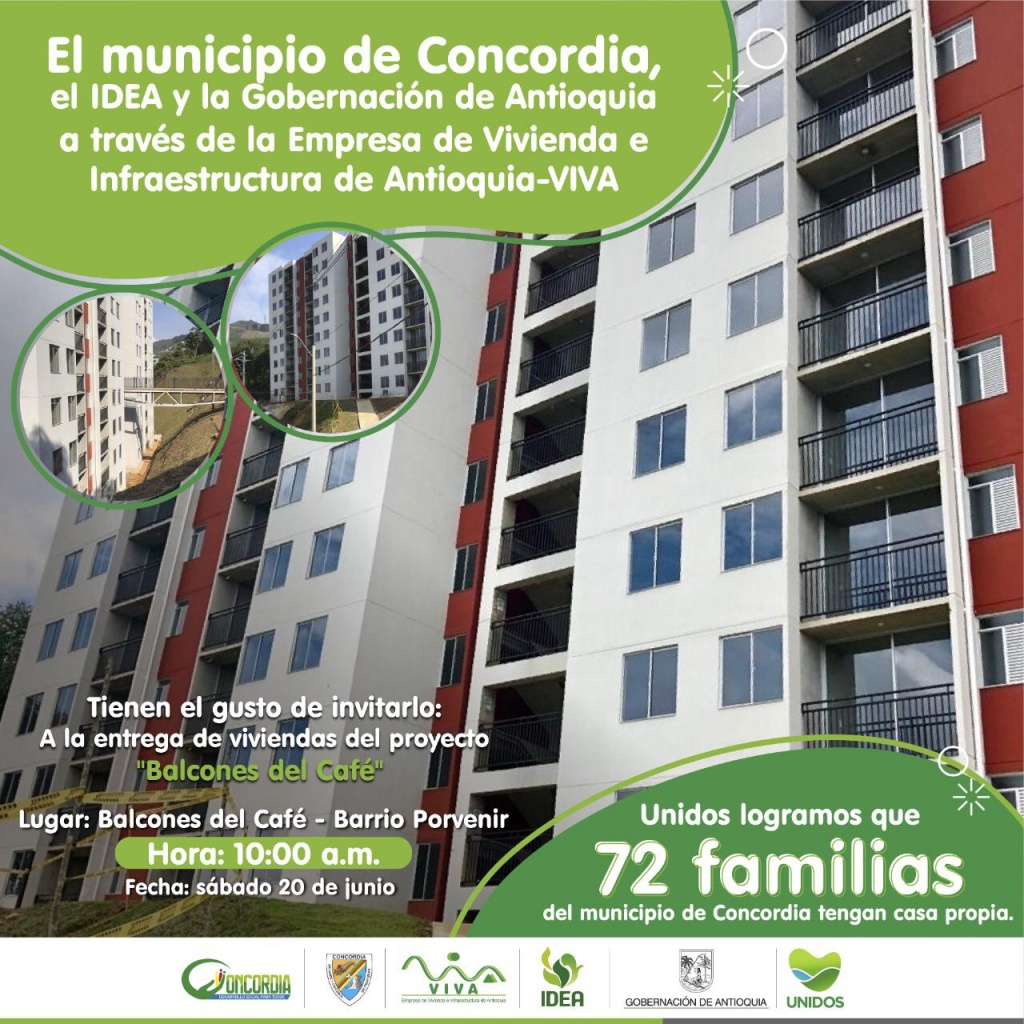 Invitación del municipio de Concordia, el IDEA y la Gobernación de Antioquia a través de la Empresa de Vivienda e Infraestructura de Antioquia - VIVA