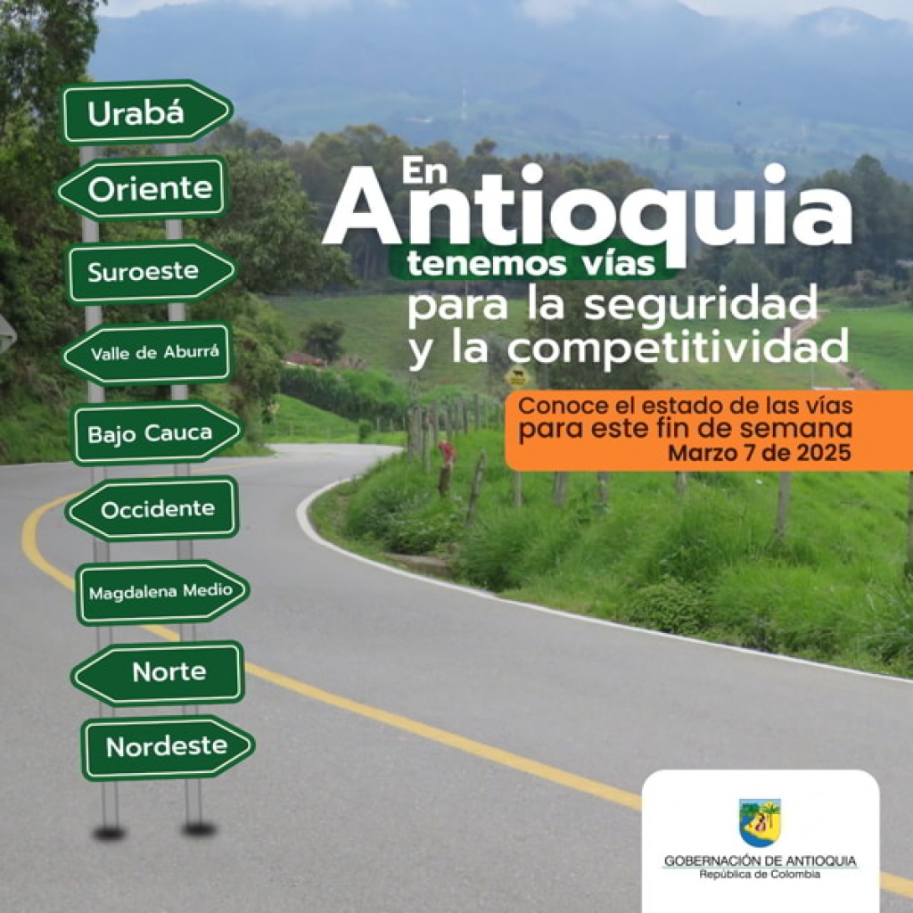 Estado de las vías en Antioquia para este fin de semana