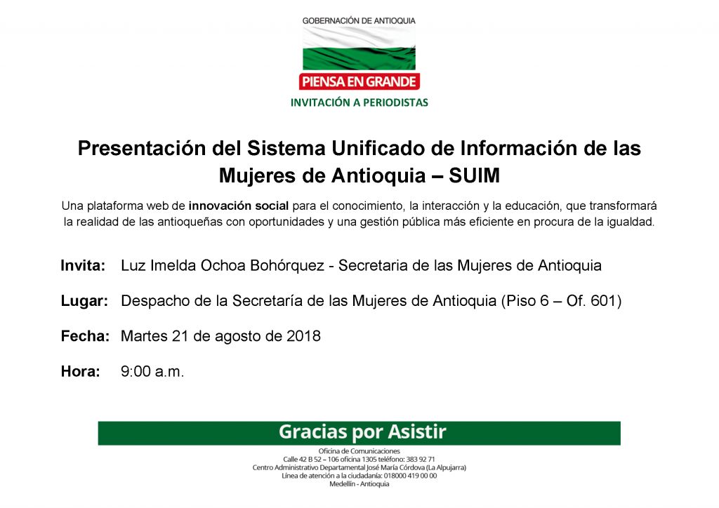 Presentación del Sistema Unificado de Información de las Mujeres de Antioquia – SUIM