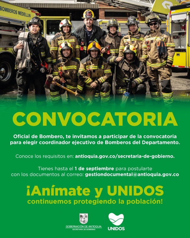 Conoce los requisitos para participar en la convocatoria al cargo de Coordinador ejecutivo de Bomberos de Antioquia