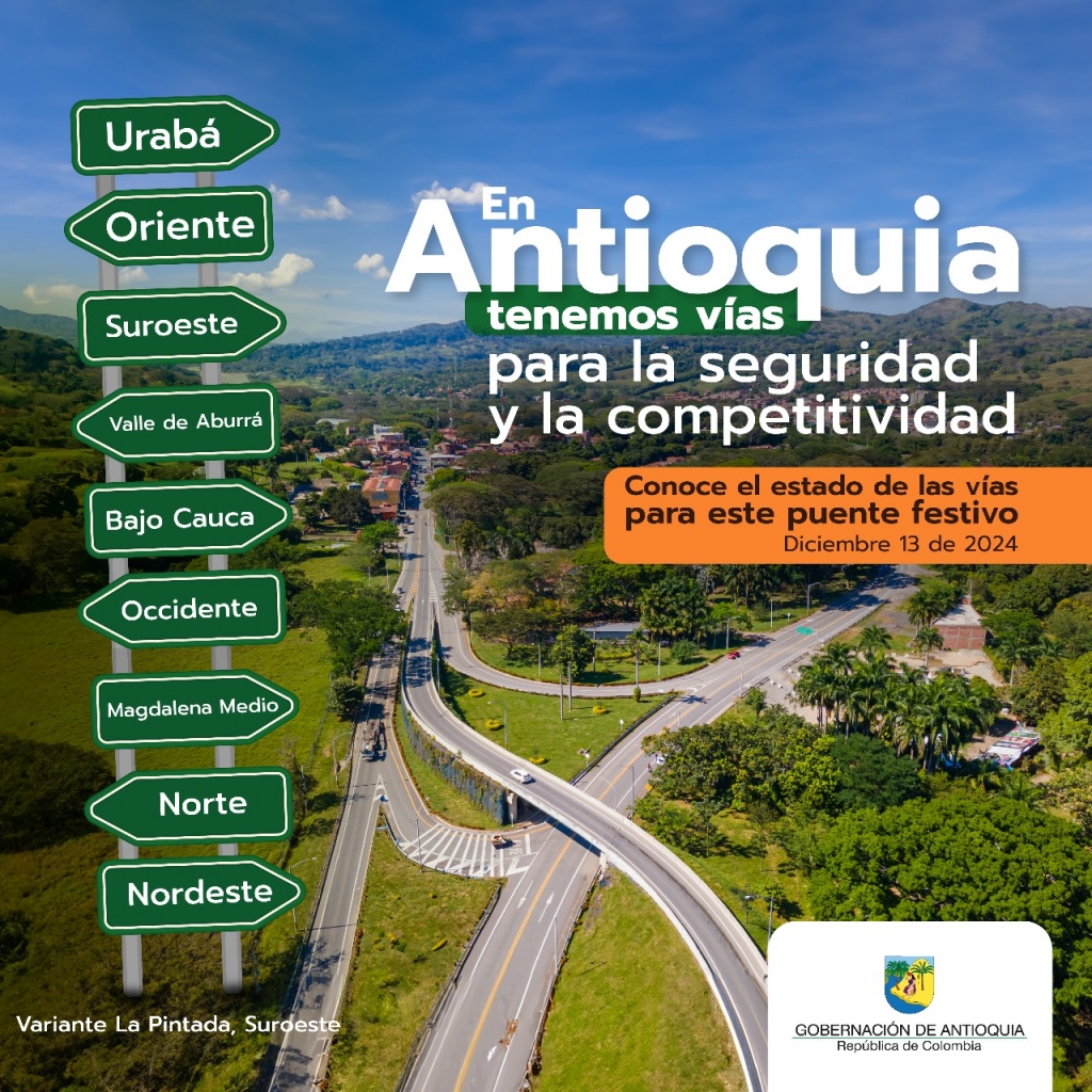 Estado de las vías en Antioquia para este fin de semana