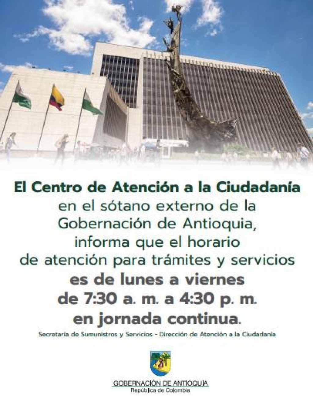 Se reactiva la jornada continua en el Centro de Atención a la Ciudadanía de la Gobernación de Antioquia