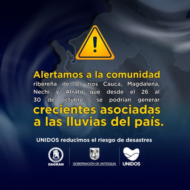 Dagran alerta sobre crecientes que podrían presentarse en Antioquia en los próximos días producto de las lluvias en el centro del país