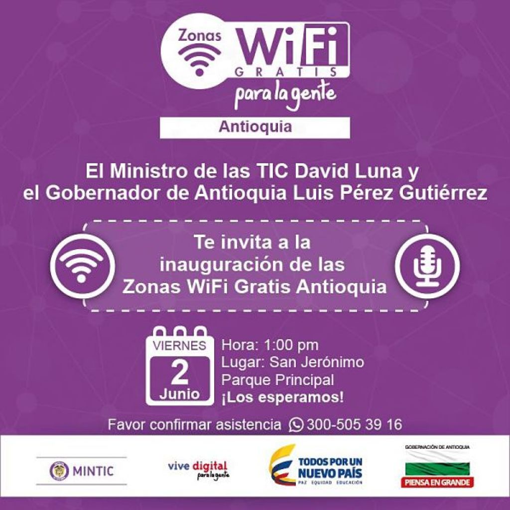 Antioquia inaugura oficialmente zonas Wifi gratuitas