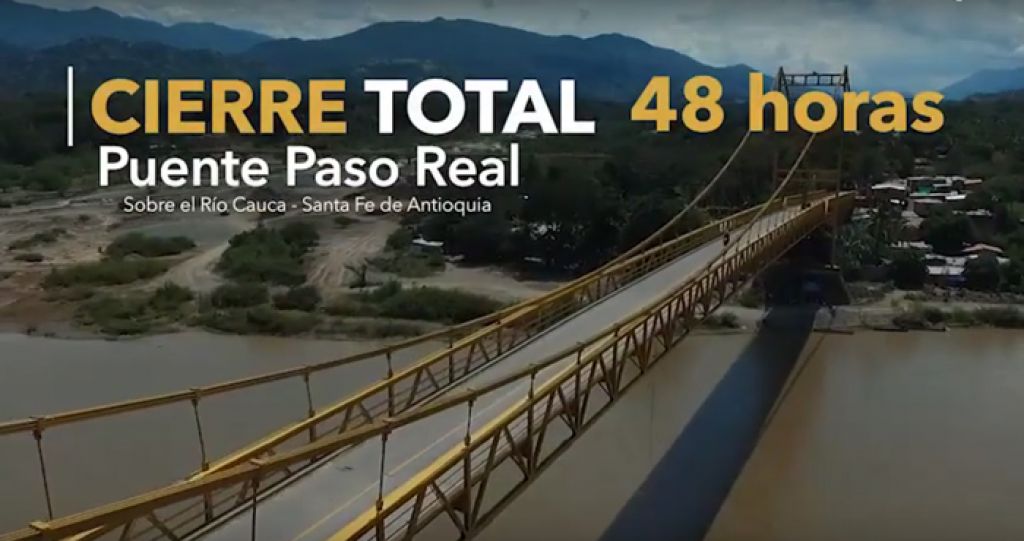 Atención: cierre total del puente Paso Real en el occidente de Antioquia