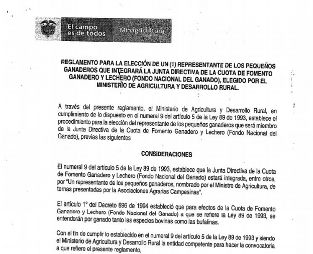 Convocatoria y Reglamento de Elección Representante de Pequeños Ganaderos