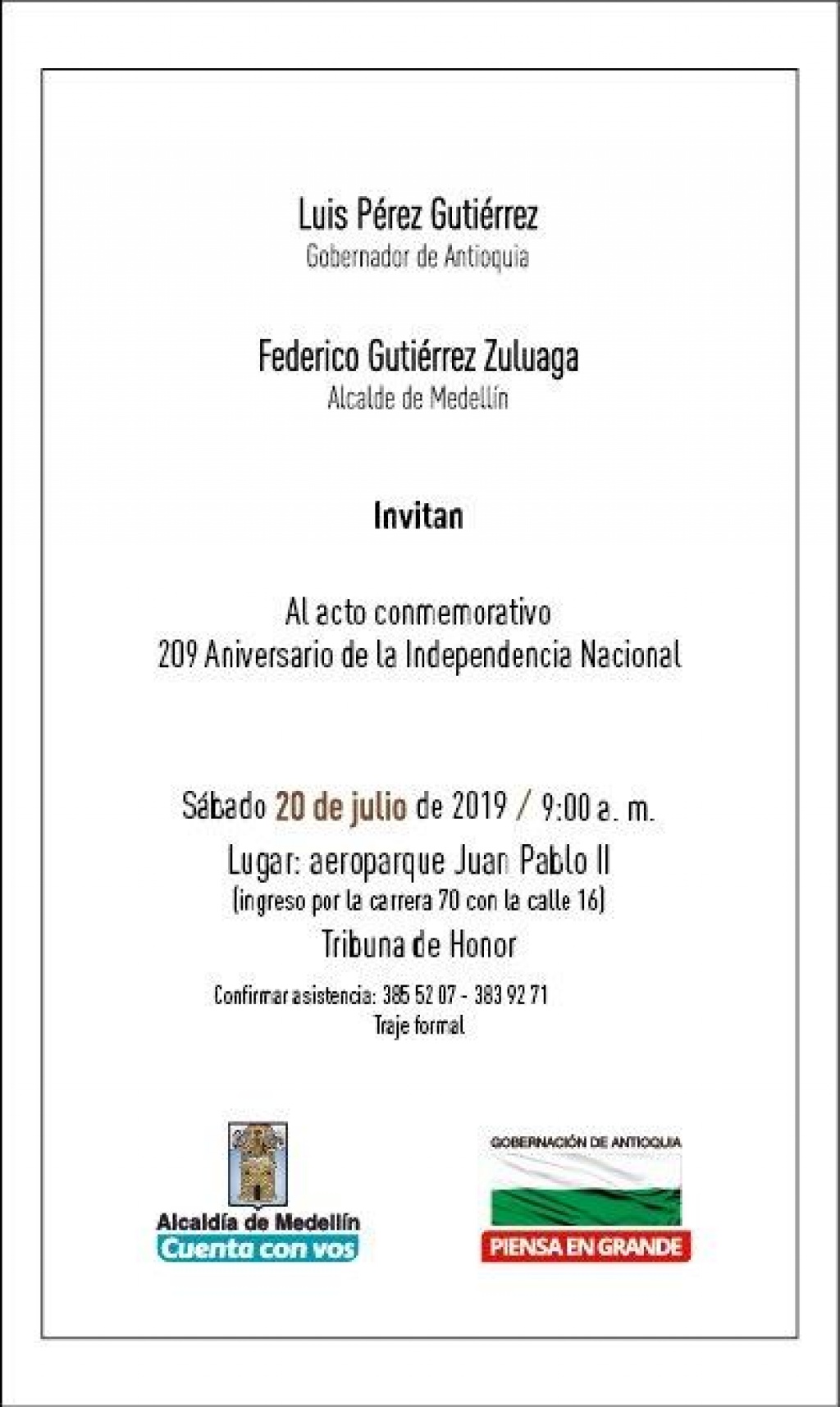 Invitación conmemoración 209 Aniversario de la Independencia Nacional
