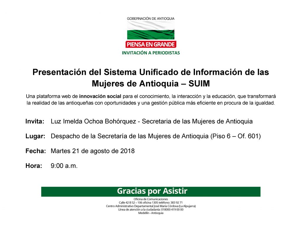 Presentación del Sistema Unificado de Información de las Mujeres de Antioquia – SUIM