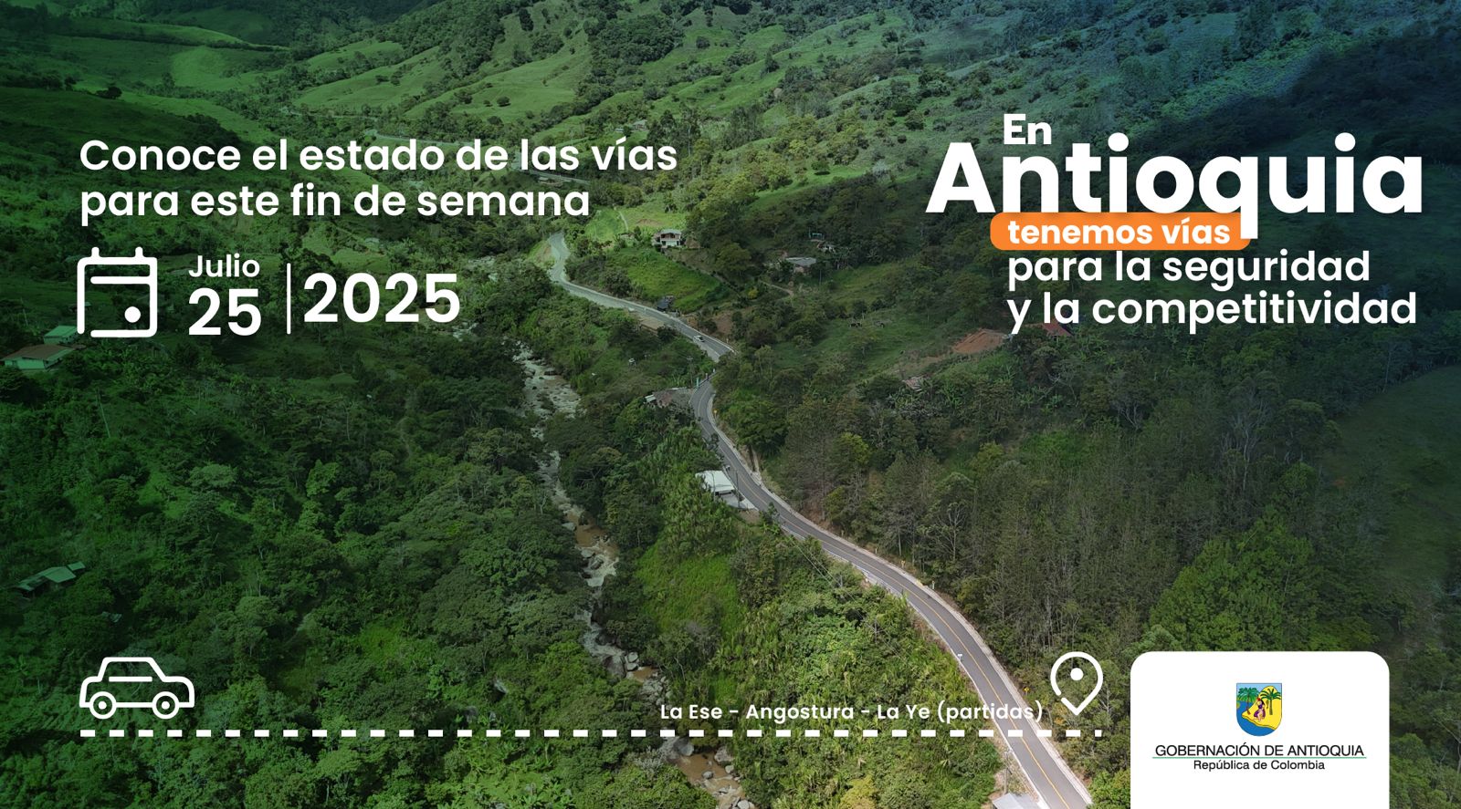 Estado de las vías en Antioquia para este fin de semana
