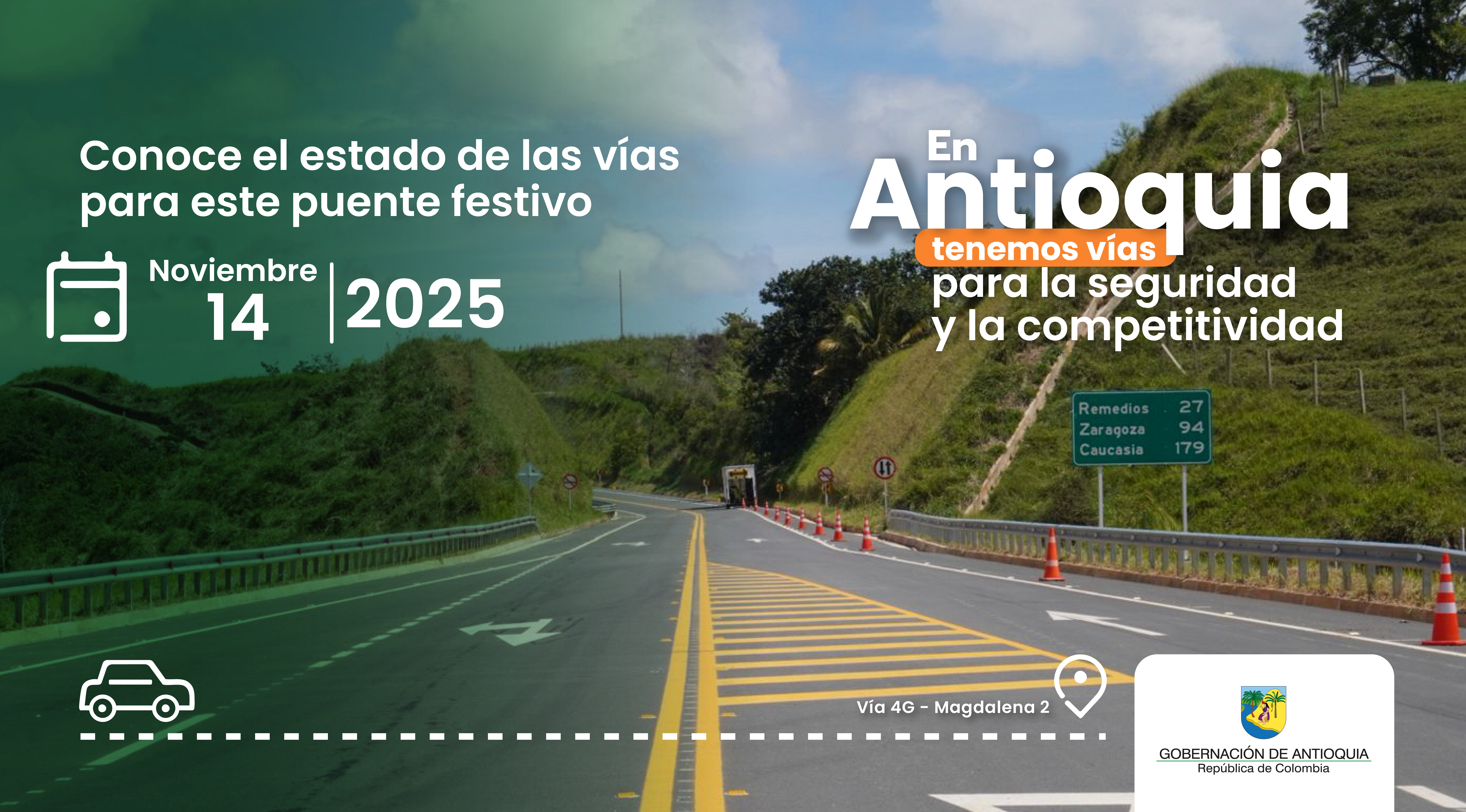 Estado de las vías en Antioquia para este fin de semana