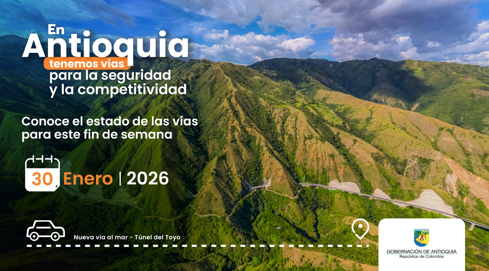 Estado de las vías en Antioquia para este fin de semana