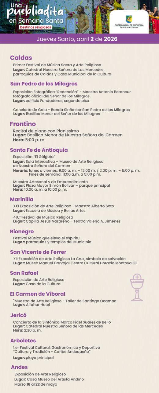 Antioquia se prepara para Semana Santa 2026 con rutas de fe, cultura y turismo en todo el territorio