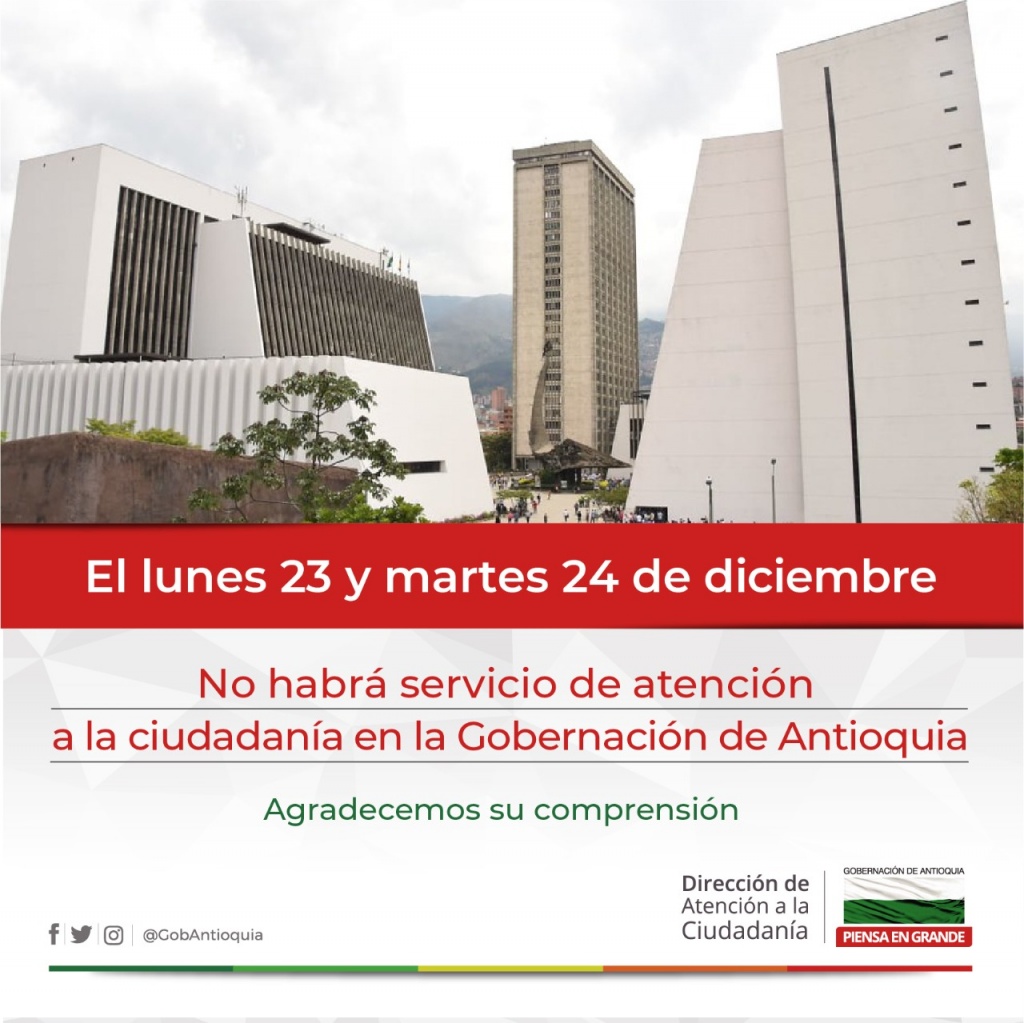 Los servidores públicos de la Gobernación de Antioquia estarán con sus familias este 23 y 24 de diciembre