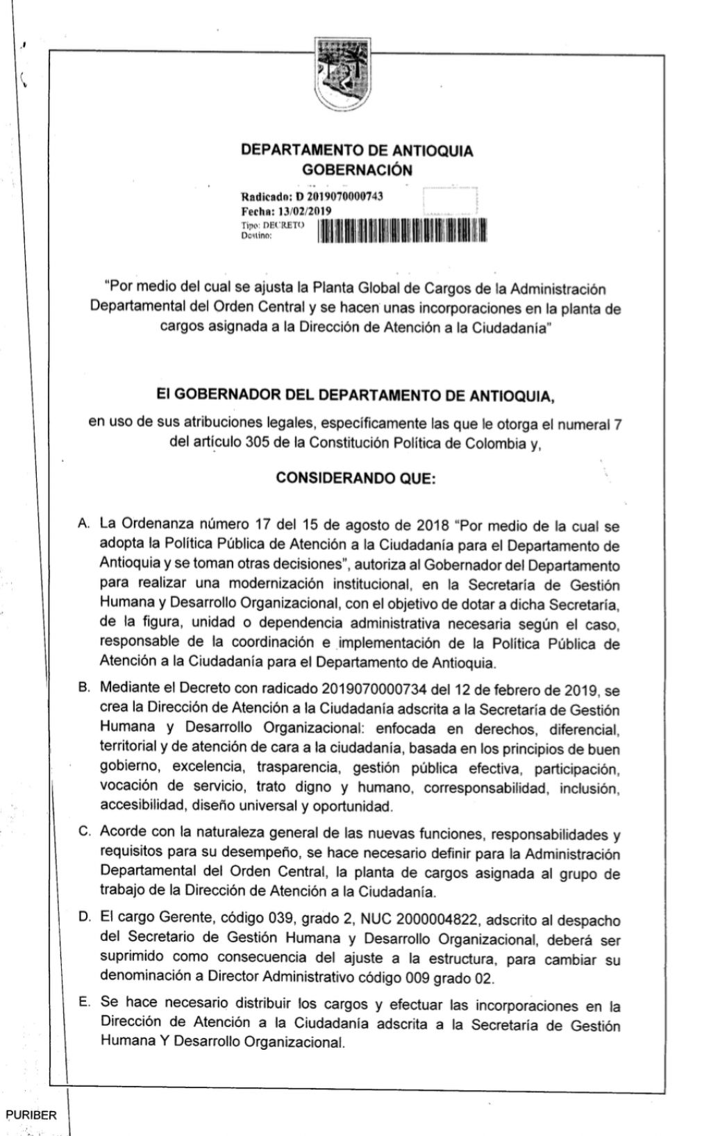 Dirección de Atención a la Ciudadanía de la Gobernación de Antioquia