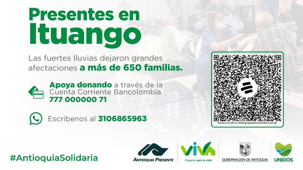 Presentes en Ituango, una iniciativa en pro de las familias afectadas por la ola invernal.