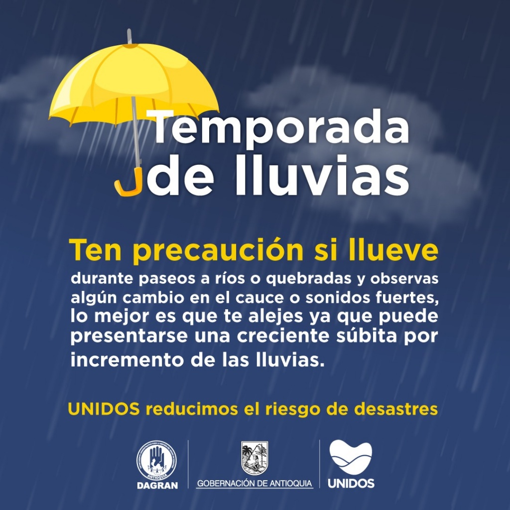 Inició la primera temporada de lluvias en Antioquia. Dagran invita a cuidar la vida acatando recomendaciones